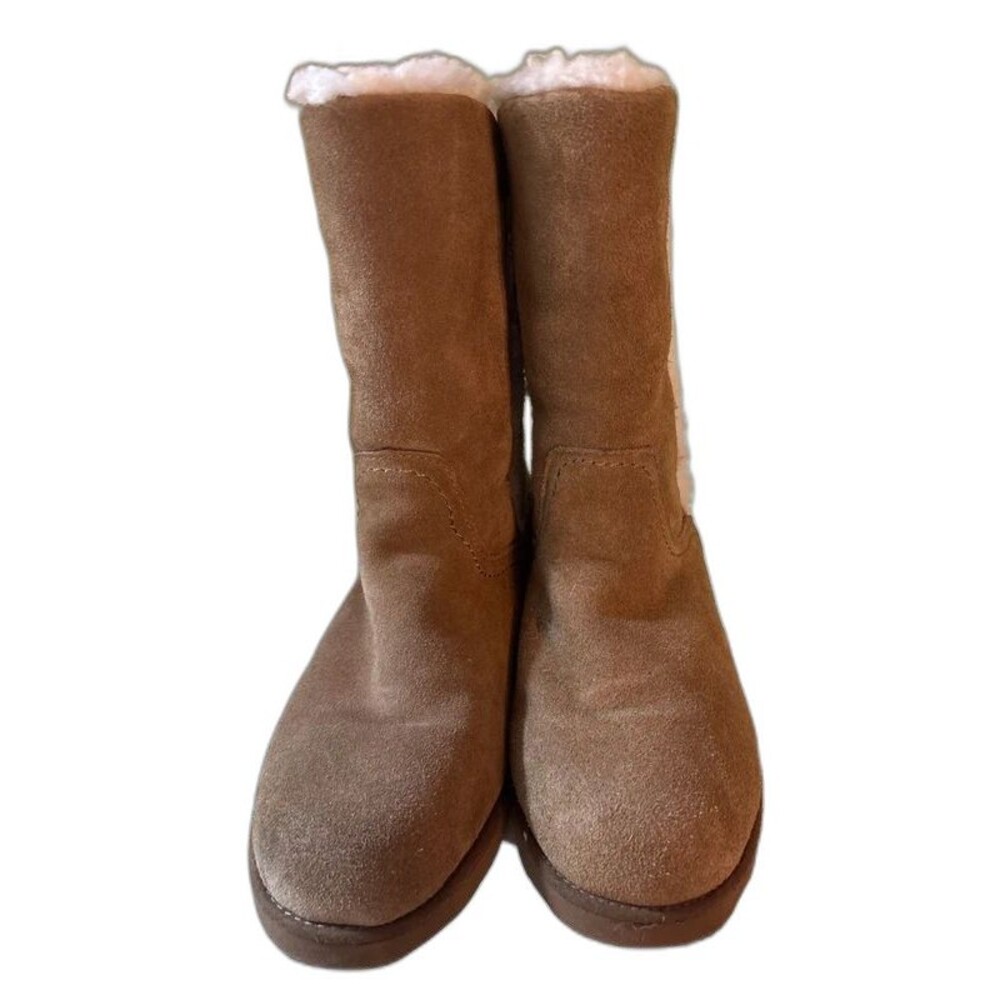 Bearpaw Tan Suede Mid-Calf Boots with Faux Fur Trim Size 10